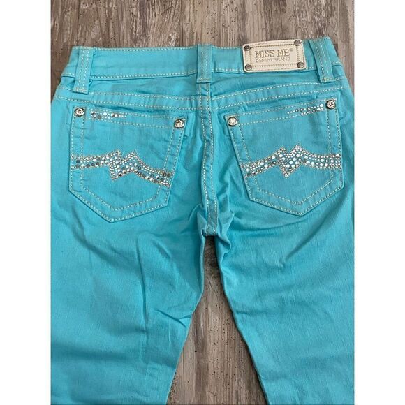 Miss Me Cuffed Skinny Jeans Teal Blue Rhinestones Women’s Sz 26 - Picture 7 of 9